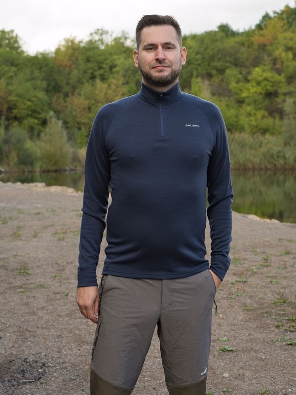 Husky Aron Zip M L, dk. blue Pánská merino mikina (obrázek 4)