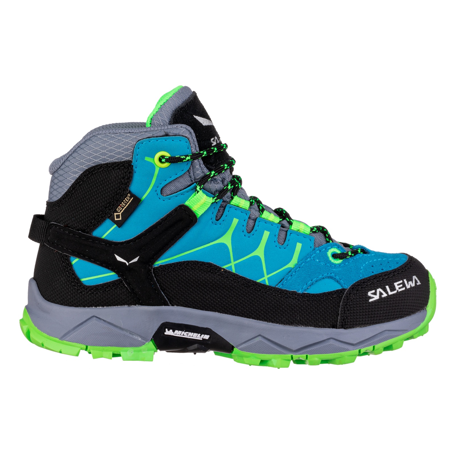 Salewa SALEWA Jr Alp Trainer Mid GTX EU 34, Blue Danube/Fluo Green Dětské trekové boty (obrázek 6)