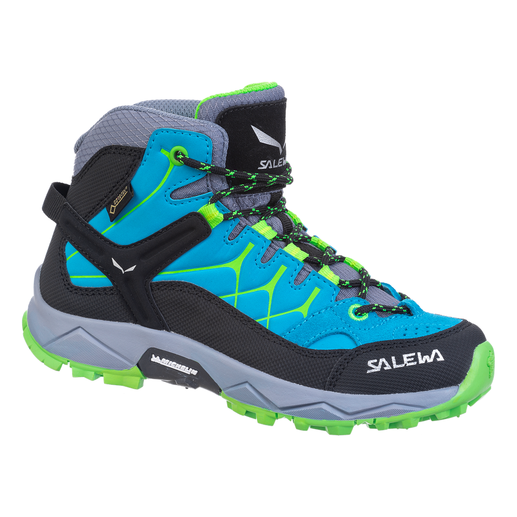 Salewa SALEWA Jr Alp Trainer Mid GTX EU 34, Blue Danube/Fluo Green Dětské trekové boty