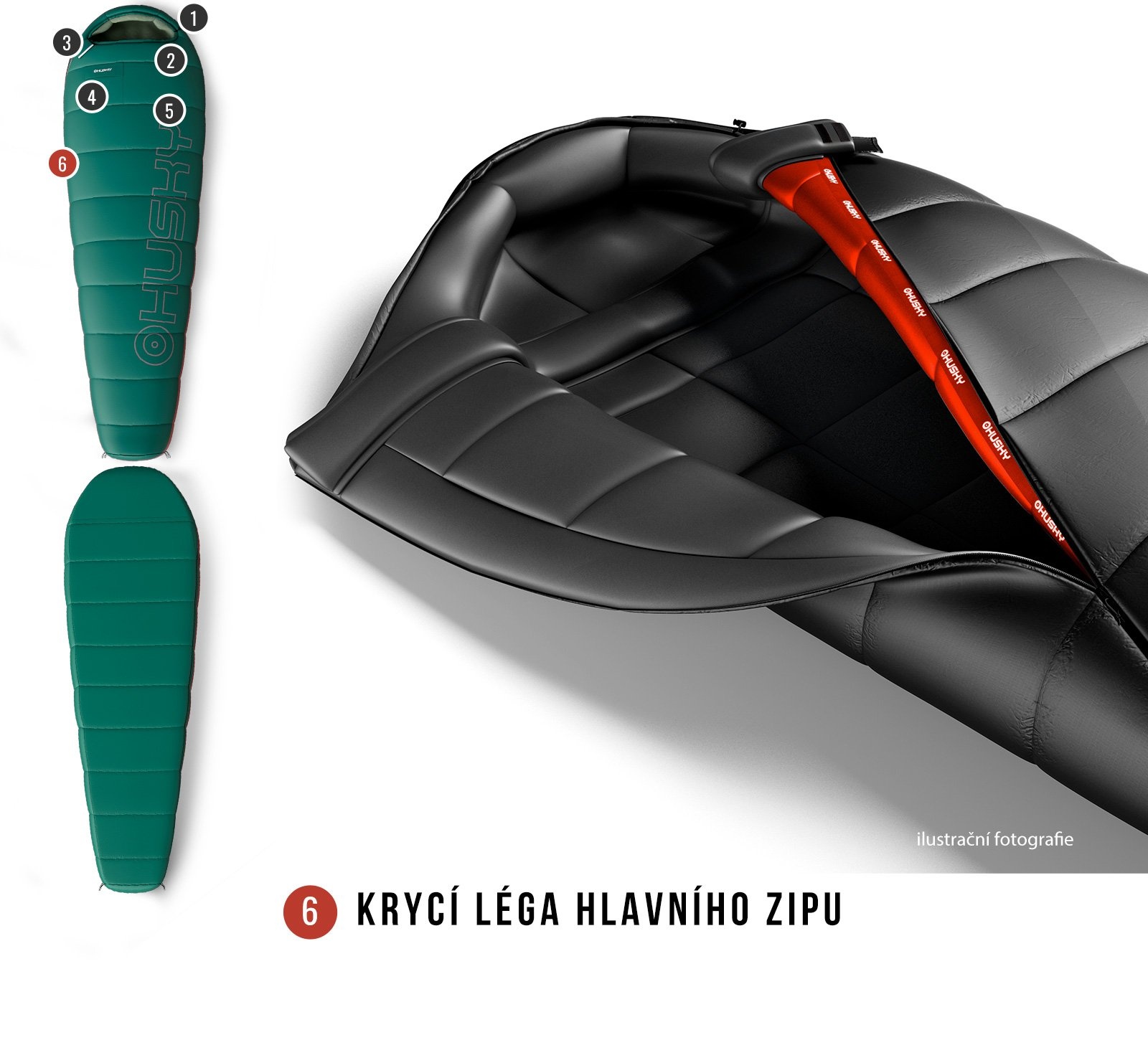 Husky Musset Short -3°C zelená Ultralehký třísezónní zkrácený spacák (obrázek 11)